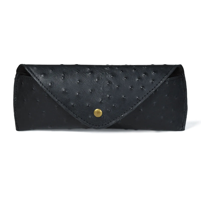 Black ostrich-embossed leather sunglasses case, wholesale from The Hide Leather