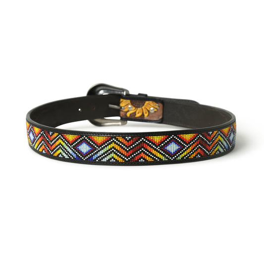 Aztec Pattern Leather Belt - Handcrafted Western Style with Decorative Detailing