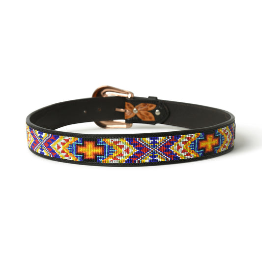 Premium Beaded Leather Belt - Handcrafted Western Style