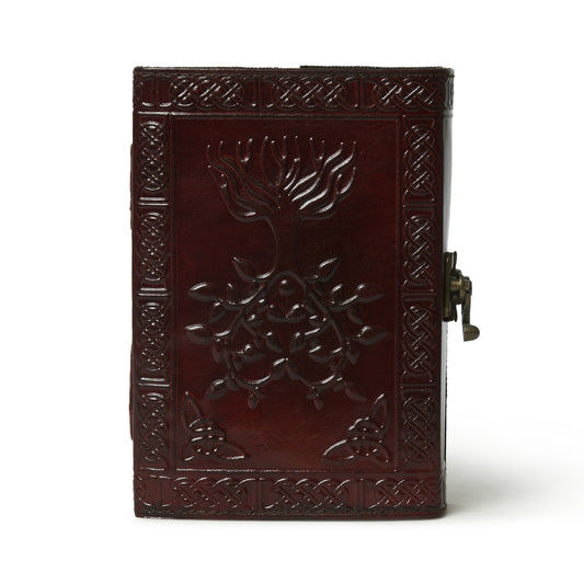 Burgundy Tree of Life embossed leather journal with metal clasp, view 2 of 5