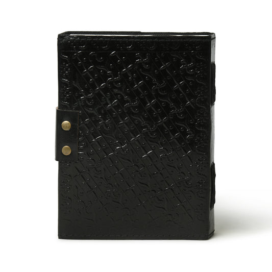 Black wolf embossed leather journal with metal clasp, view 2 of 5