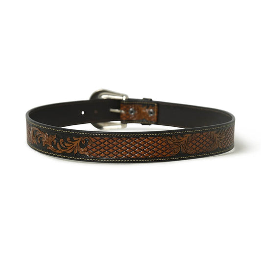 Premium Basket Textured Leather Belt - Decorative Buckle Design