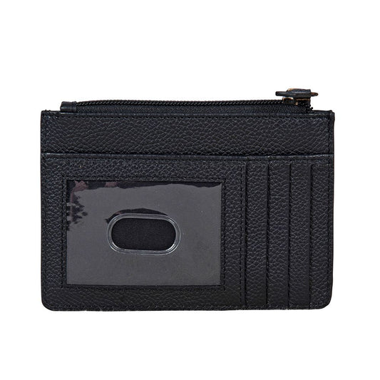 Black floral tooled zip card holder with ID window, view 2 of 2