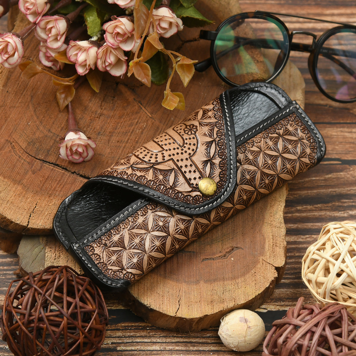 Elephant pattern leather sunglasses case, view 6 of 8