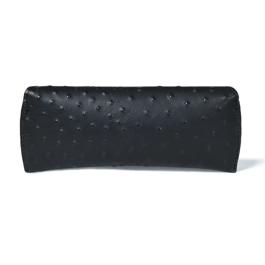 Black ostrich-embossed leather sunglasses case, view 2 of 5