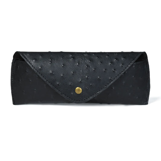 Black ostrich-embossed leather sunglasses case, wholesale from The Hide Leather