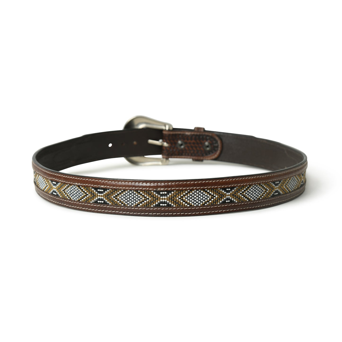 Aztec Beaded Inlay Leather Belt - Handcrafted Premium Western Style