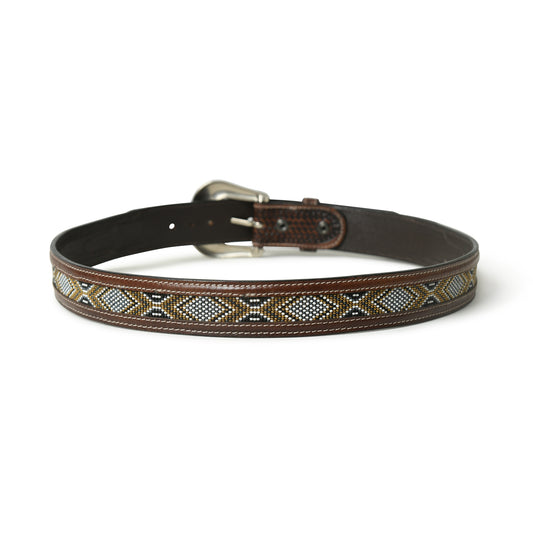 Aztec Beaded Inlay Leather Belt - Handcrafted Premium Western Style