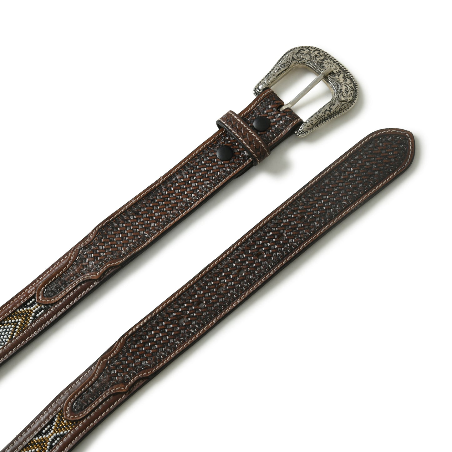 Aztec Beaded Inlay Leather Belt - Handcrafted Premium Western Style