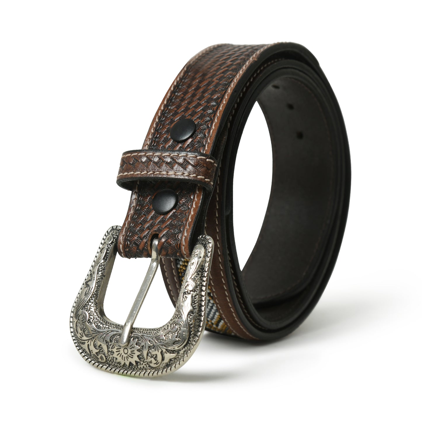 Aztec Beaded Inlay Leather Belt - Handcrafted Premium Western Style
