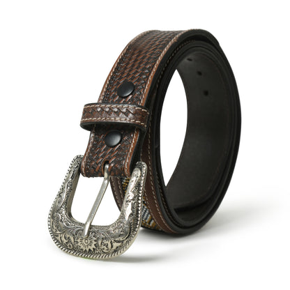Aztec Beaded Inlay Leather Belt - Handcrafted Premium Western Style