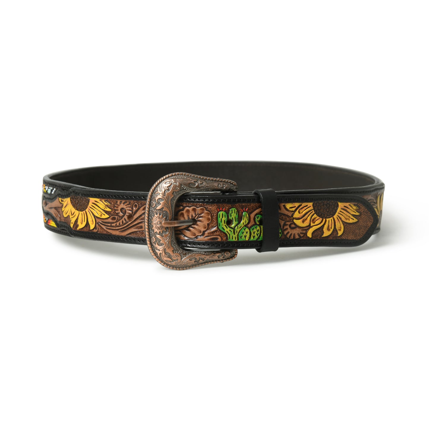 Aztec Pattern Leather Belt - Handcrafted Western Style with Decorative Detailing