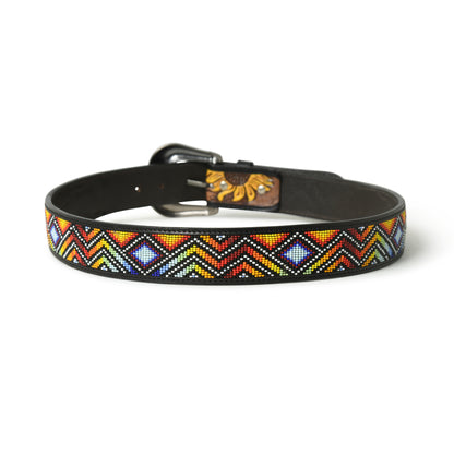 Aztec Pattern Leather Belt - Handcrafted Western Style with Decorative Detailing