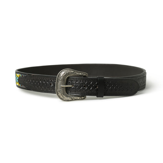 Beaded Leather Belt - Handcrafted Western Style with Decorative Beadwork