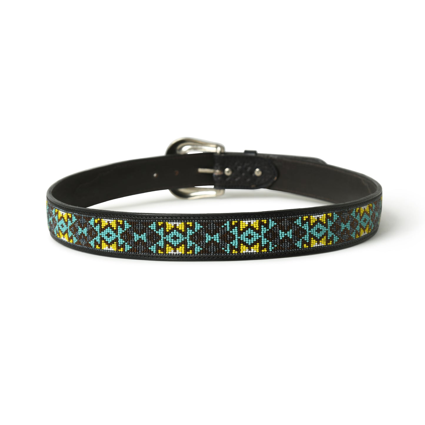 Beaded Leather Belt - Handcrafted Western Style with Decorative Beadwork