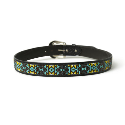 Beaded Leather Belt - Handcrafted Western Style with Decorative Beadwork
