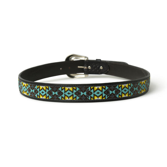 Beaded Leather Belt - Handcrafted Western Style with Decorative Beadwork