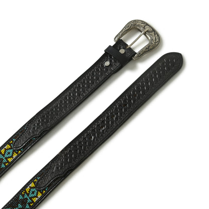 Beaded Leather Belt - Handcrafted Western Style with Decorative Beadwork