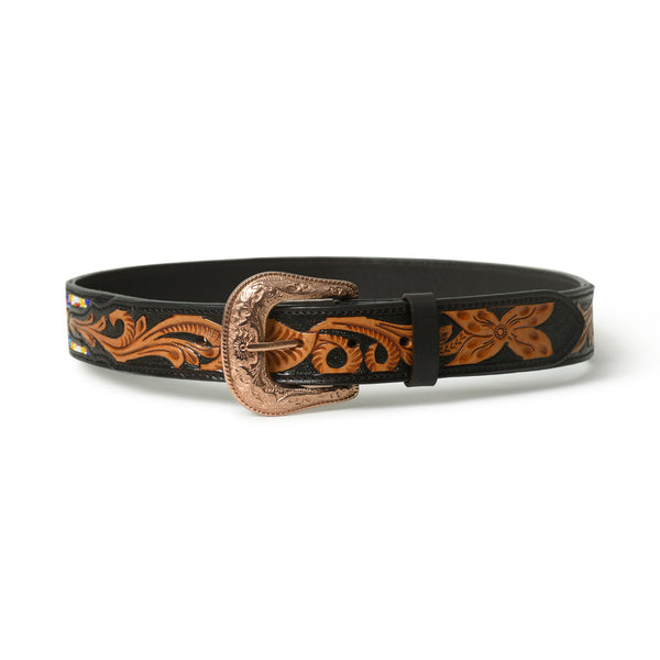Premium Beaded Leather Belt - Handcrafted Western Style