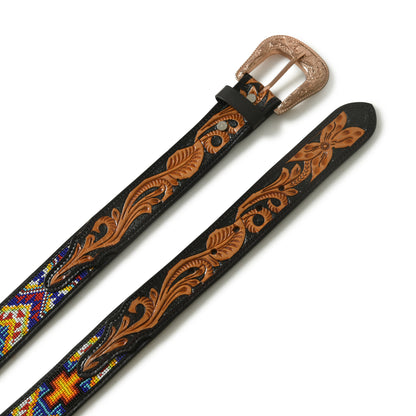 Premium Beaded Leather Belt - Handcrafted Western Style