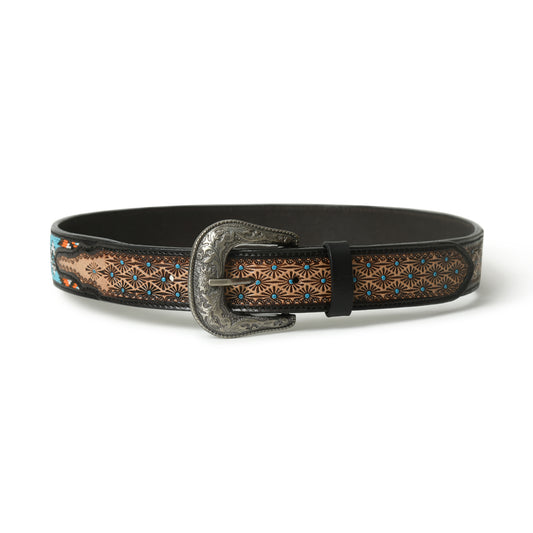 Handcrafted Beaded Leather Belt - Western Decorative Design