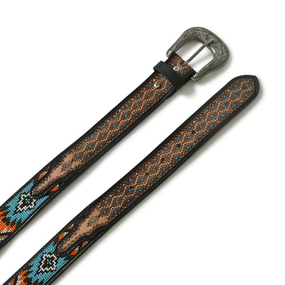Handcrafted Beaded Leather Belt - Western Decorative Design