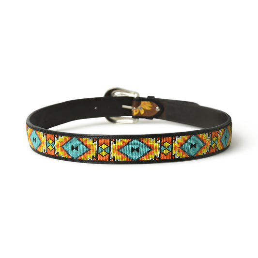 Sunflower beaded inlay western leather belt, view 2 of 5