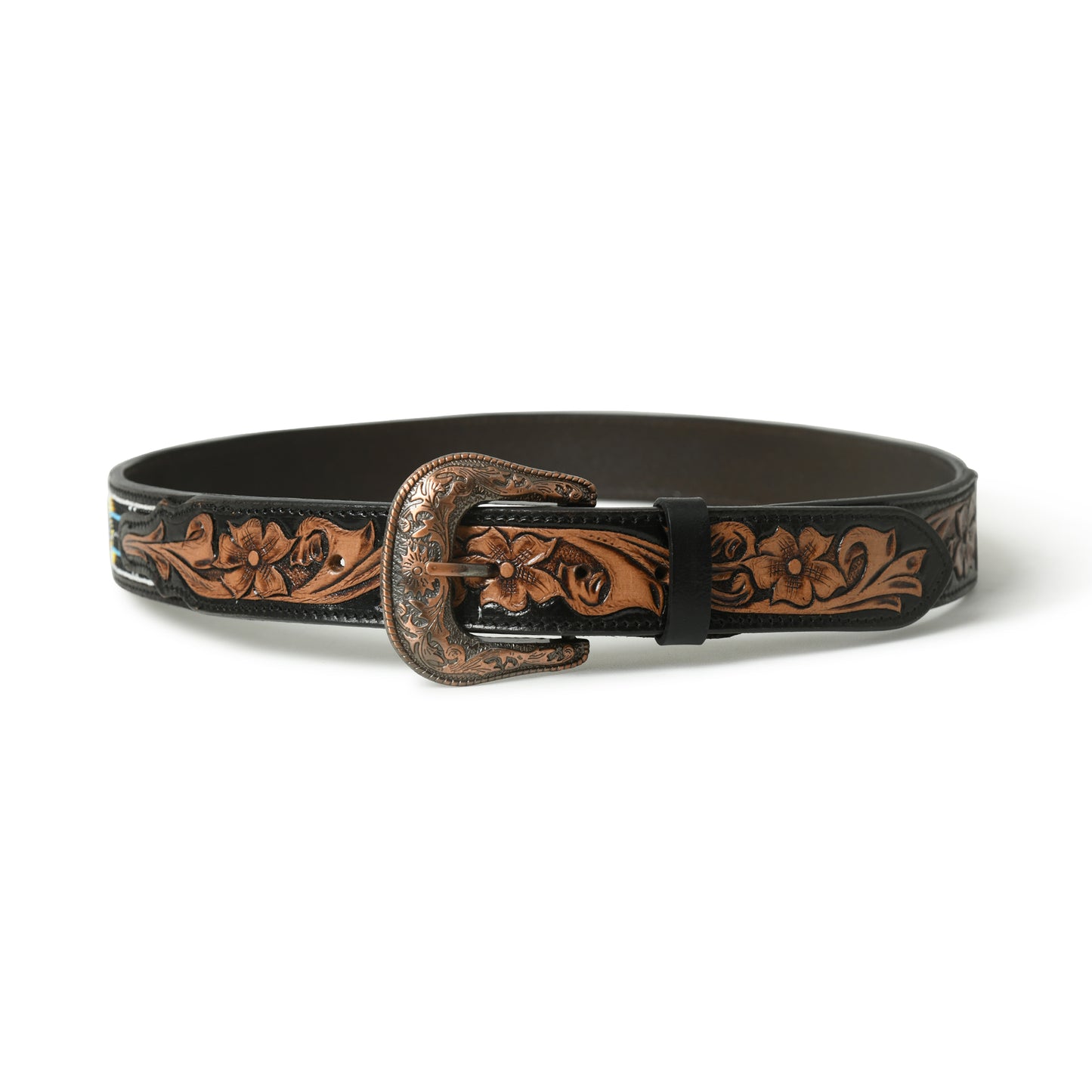 Decorative Beaded Leather Belt - Handcrafted Western Design