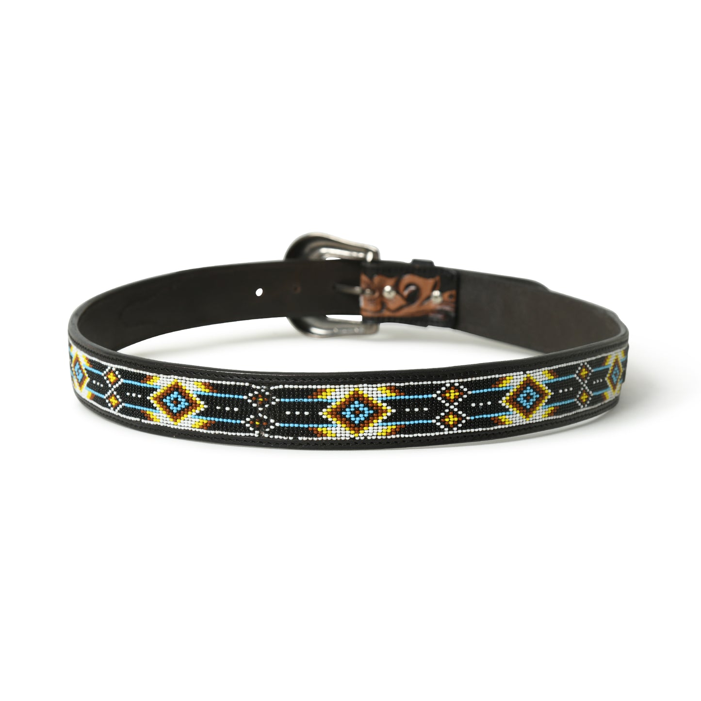 Decorative Beaded Leather Belt - Handcrafted Western Design