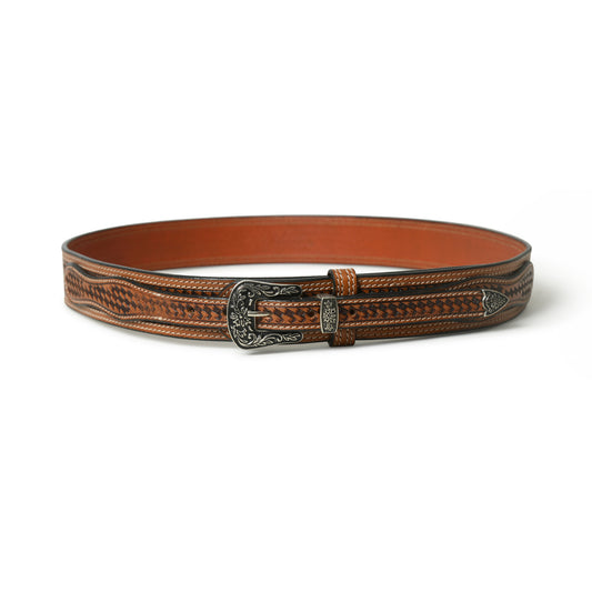 Basket Weave Textured Leather Belt - Handcrafted Premium Quality