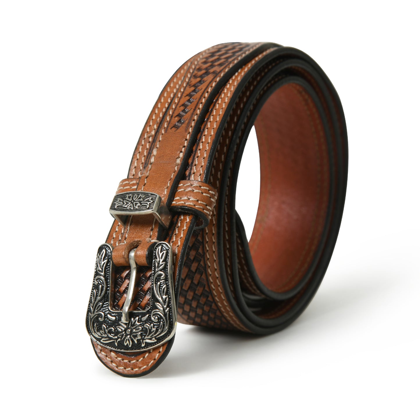 Basket Weave Textured Leather Belt - Handcrafted Premium Quality