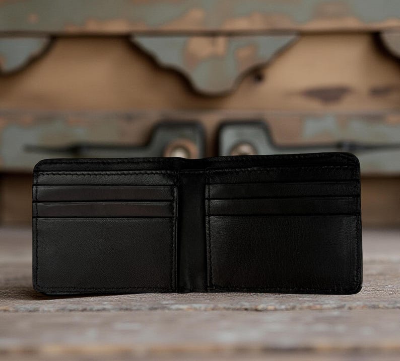 Hand-tooled diamond and scroll bifold leather wallet, view 2 of 5