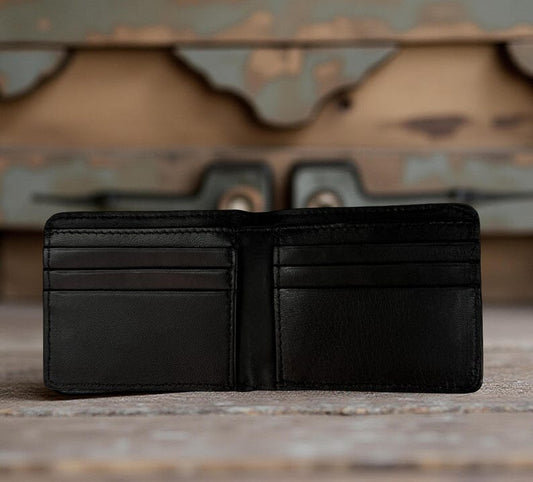 Hand-tooled diamond and scroll bifold leather wallet, view 2 of 5