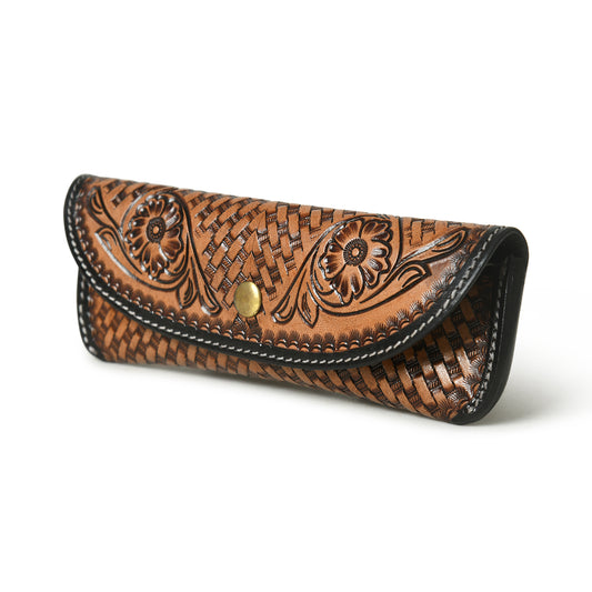 Basket weave tooled leather sunglasses case, view 2 of 8