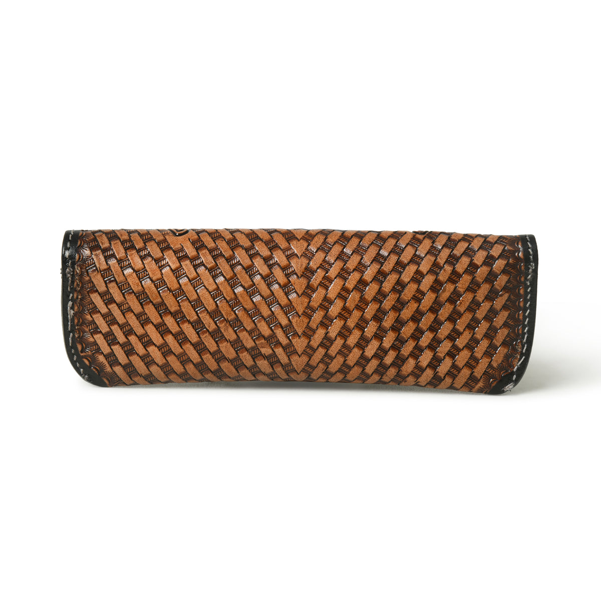 Basket weave tooled leather sunglasses case, view 3 of 8