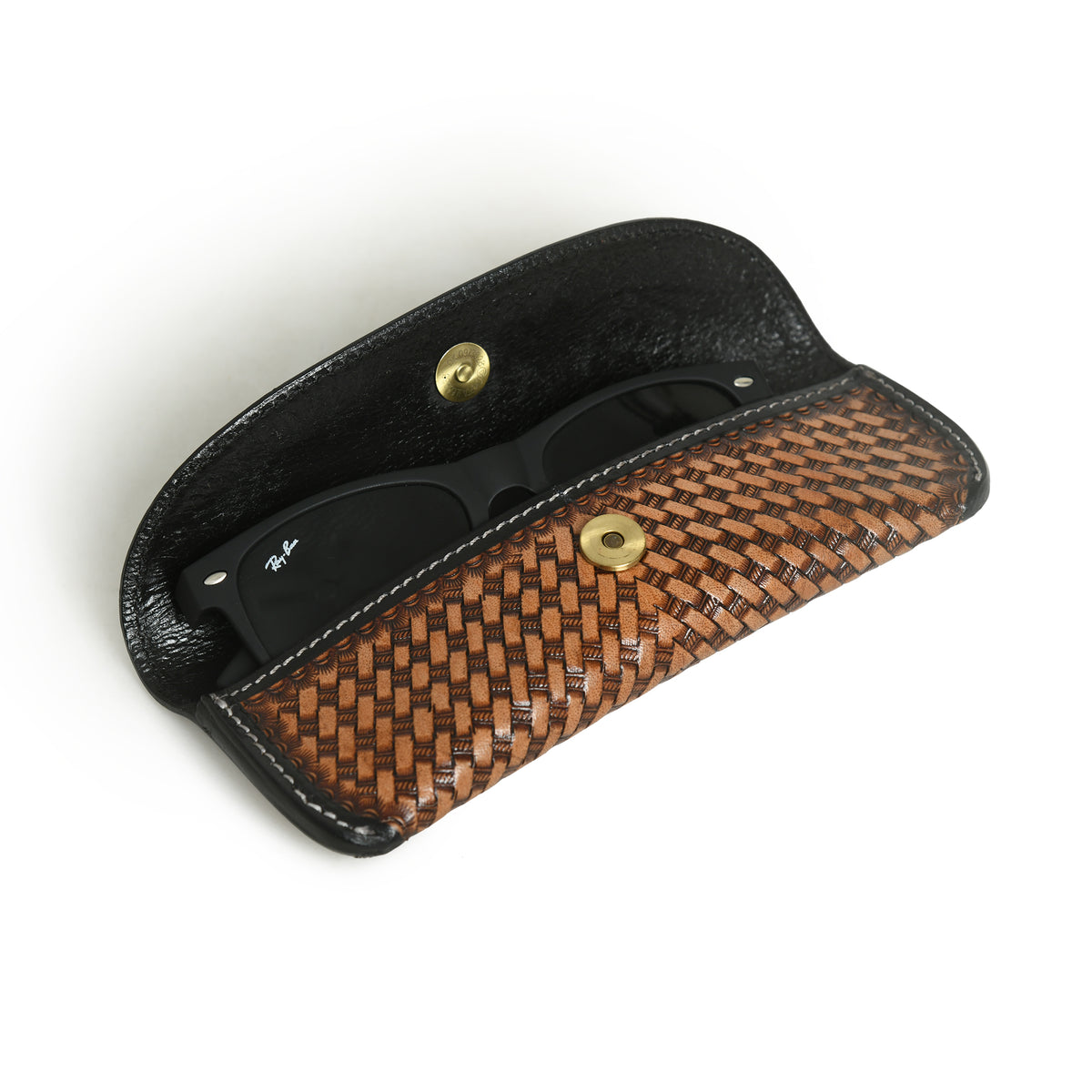Basket weave tooled leather sunglasses case, view 5 of 8