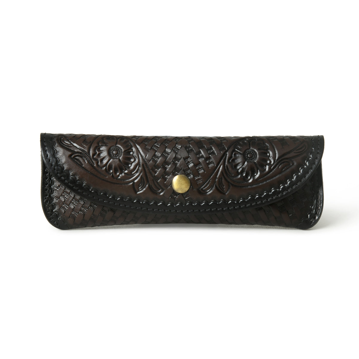 Basket weave tooled leather sunglasses case, view 7 of 8